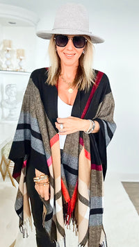 Plaid Fringe Open Front Wrap-150 Cardigans/Layers-Rousseau-Coastal Bloom Boutique, find the trendiest versions of the popular styles and looks Located in Indialantic, FL