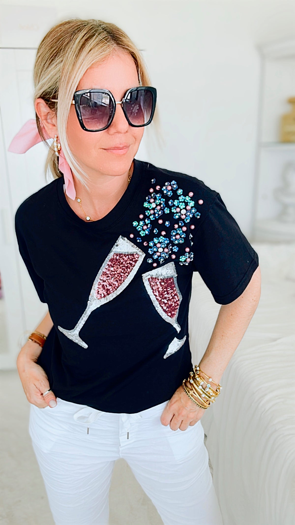 Sequin Bubbly Tee - Black-120 Graphic-Why Dress-Coastal Bloom Boutique, find the trendiest versions of the popular styles and looks Located in Indialantic, FL