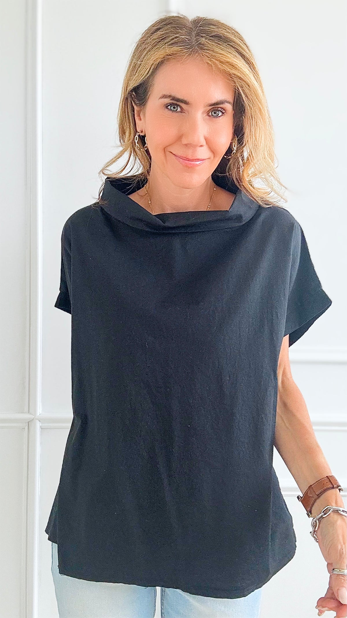 Everyday Jackie Italian Top - Black-170 Bottoms-Italianissimo-Coastal Bloom Boutique, find the trendiest versions of the popular styles and looks Located in Indialantic, FL