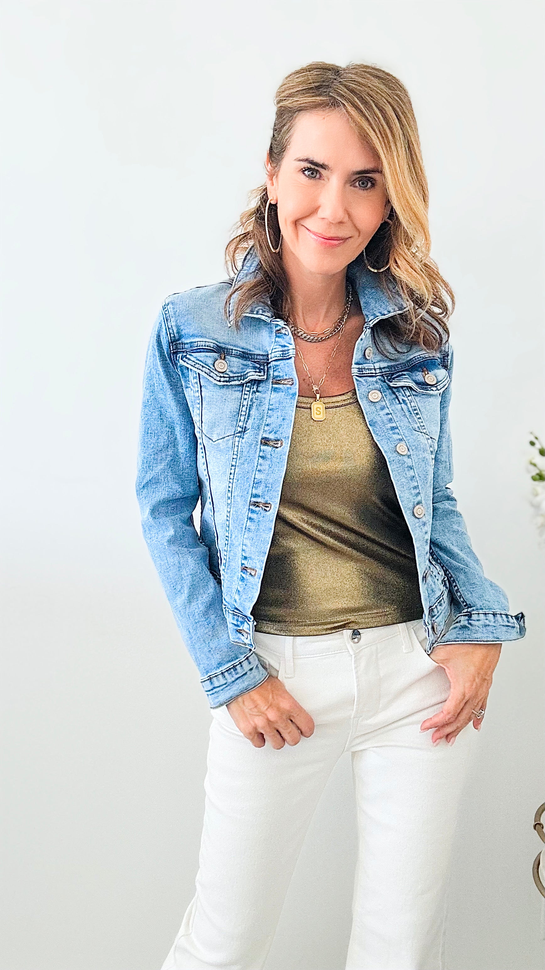 Stretch Denim Jacket-160 Jackets-JRB COLLECTION-Coastal Bloom Boutique, find the trendiest versions of the popular styles and looks Located in Indialantic, FL
