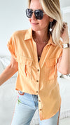 Mattawa Button Front Top - Mango Sorbet-110 Short Sleeve Tops-Love Tree Fashion-Coastal Bloom Boutique, find the trendiest versions of the popular styles and looks Located in Indialantic, FL