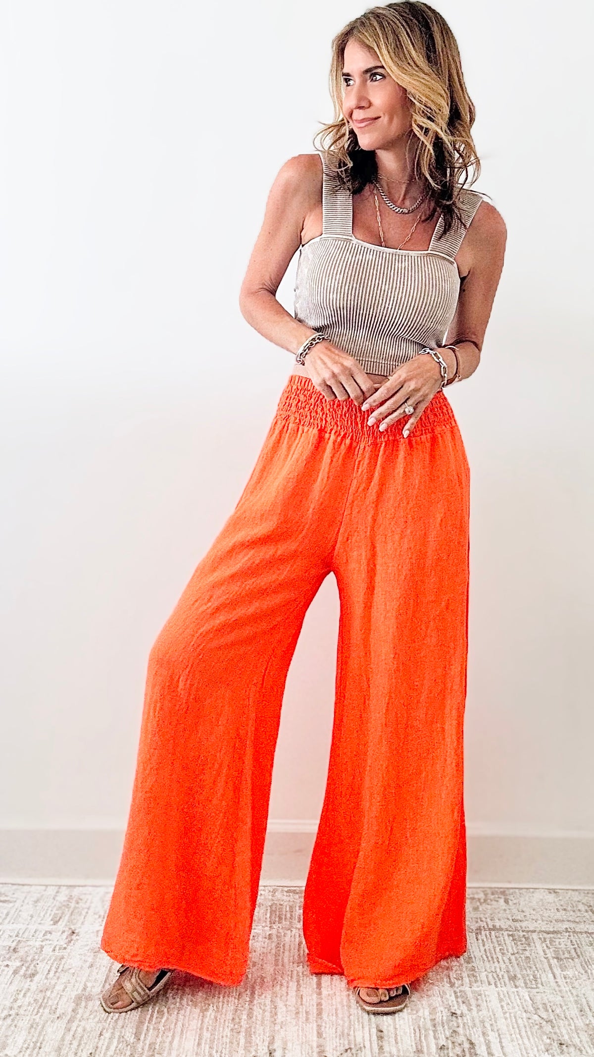 Born Free Linen Italian Palazzo - Orange-170 Bottoms-Germany-Coastal Bloom Boutique, find the trendiest versions of the popular styles and looks Located in Indialantic, FL