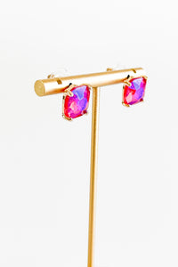 Cushion Stone Stud Evening Earrings - Fuchsia-230 Jewelry-NYW-Coastal Bloom Boutique, find the trendiest versions of the popular styles and looks Located in Indialantic, FL