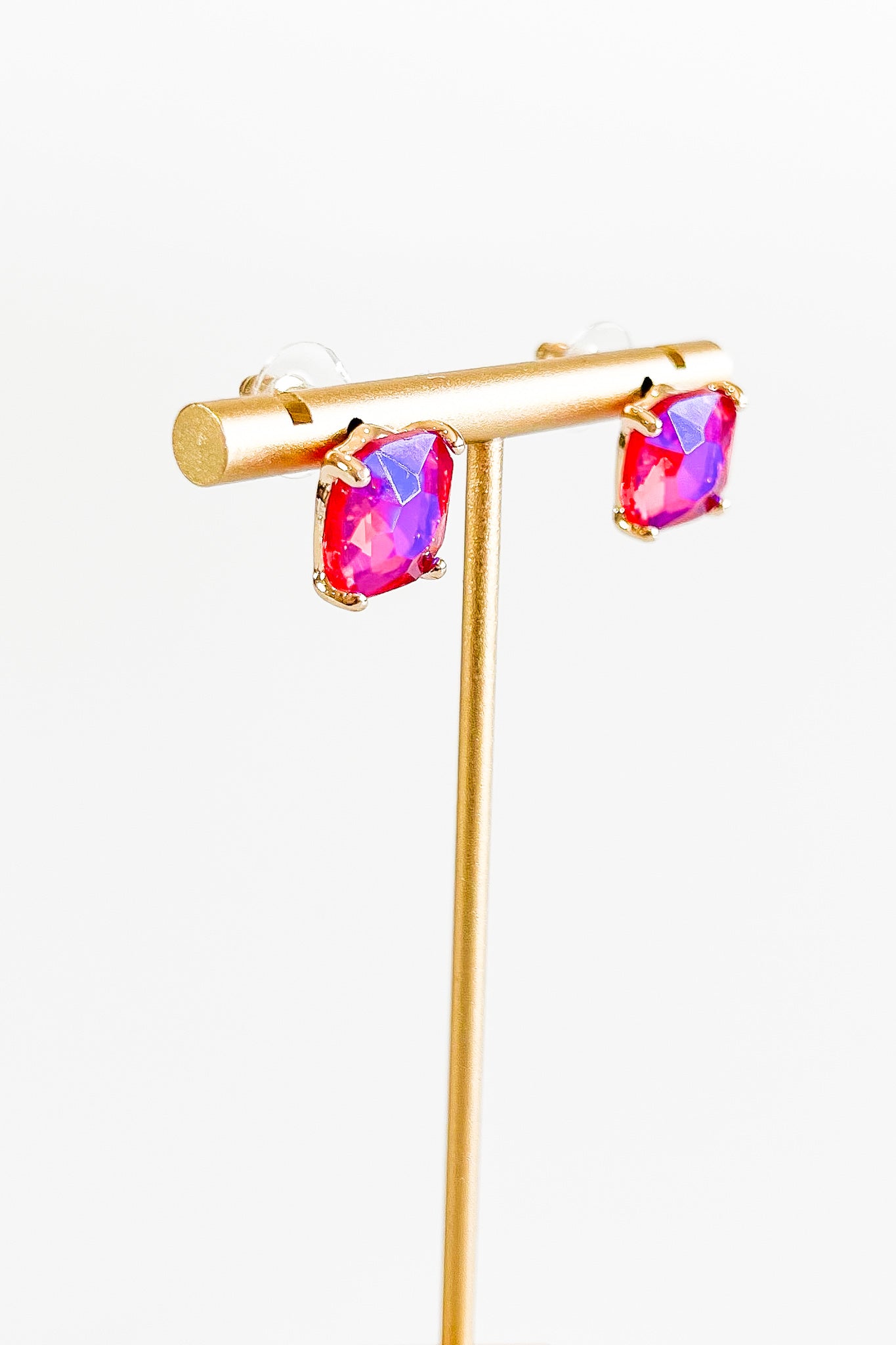 Cushion Stone Stud Evening Earrings - Fuchsia-230 Jewelry-NYW-Coastal Bloom Boutique, find the trendiest versions of the popular styles and looks Located in Indialantic, FL