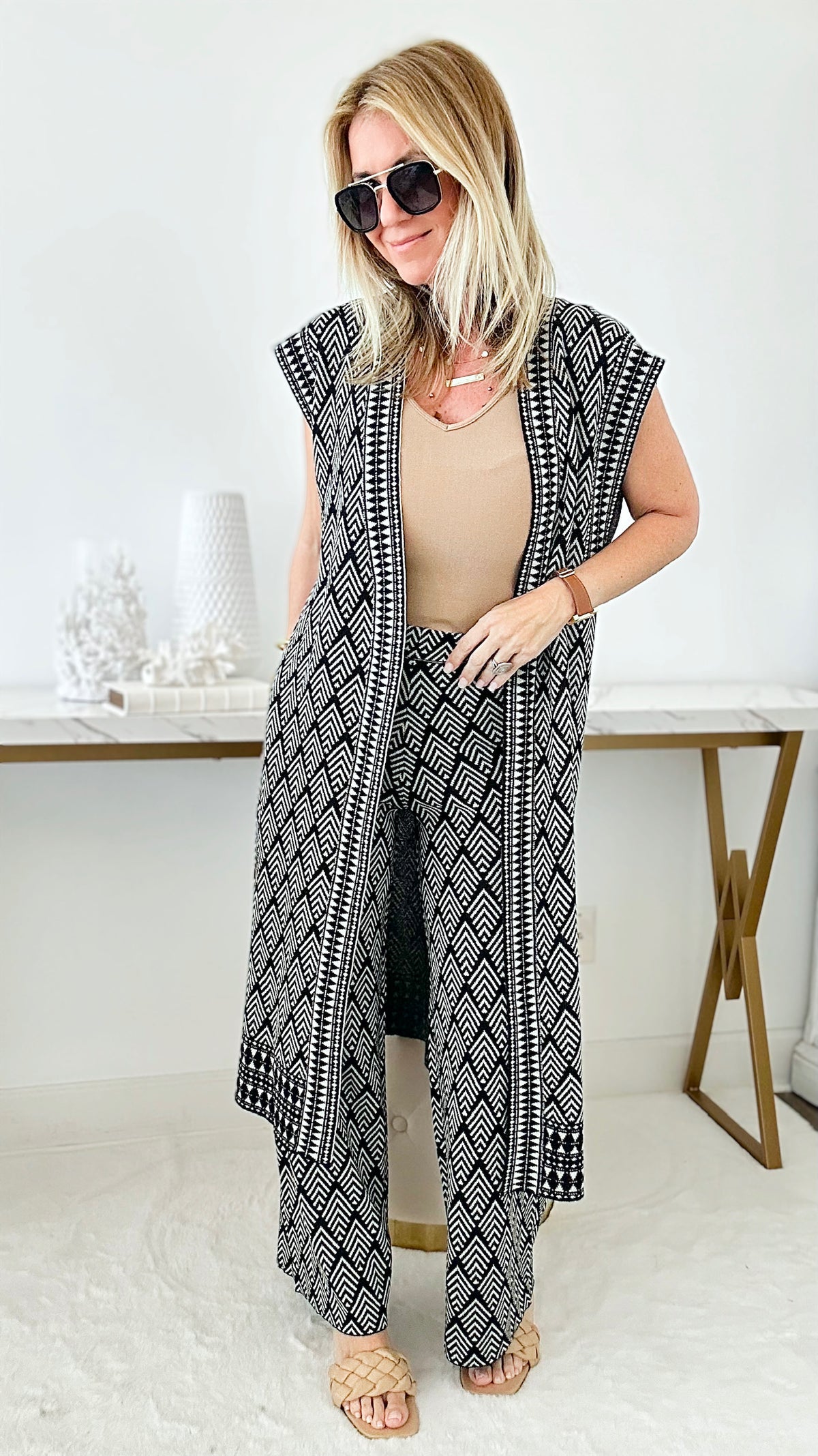 Diamond Long Vest - Black-150 Cardigans/Layers-See and Be Seen-Coastal Bloom Boutique, find the trendiest versions of the popular styles and looks Located in Indialantic, FL