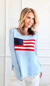 Flag Soft Knit -Sky Blue-140 Sweaters-Miracle-Coastal Bloom Boutique, find the trendiest versions of the popular styles and looks Located in Indialantic, FL