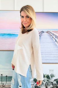 Star Lightweight Knit Sweater - Beige-140 Sweaters-Miracle-Coastal Bloom Boutique, find the trendiest versions of the popular styles and looks Located in Indialantic, FL