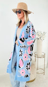 Dazing Dasies Italian Long Cardigan - Sky Blue-150 Cardigans/Layers-Yolly-Coastal Bloom Boutique, find the trendiest versions of the popular styles and looks Located in Indialantic, FL