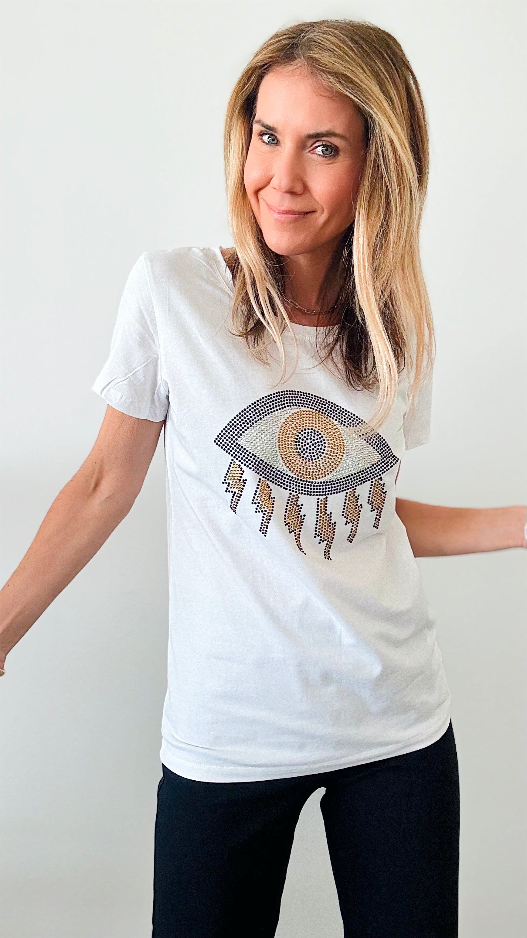 Lightning Eye Sequin Embellished Graphic Tee - White-110 Short Sleeve Tops-in2you-Coastal Bloom Boutique, find the trendiest versions of the popular styles and looks Located in Indialantic, FL