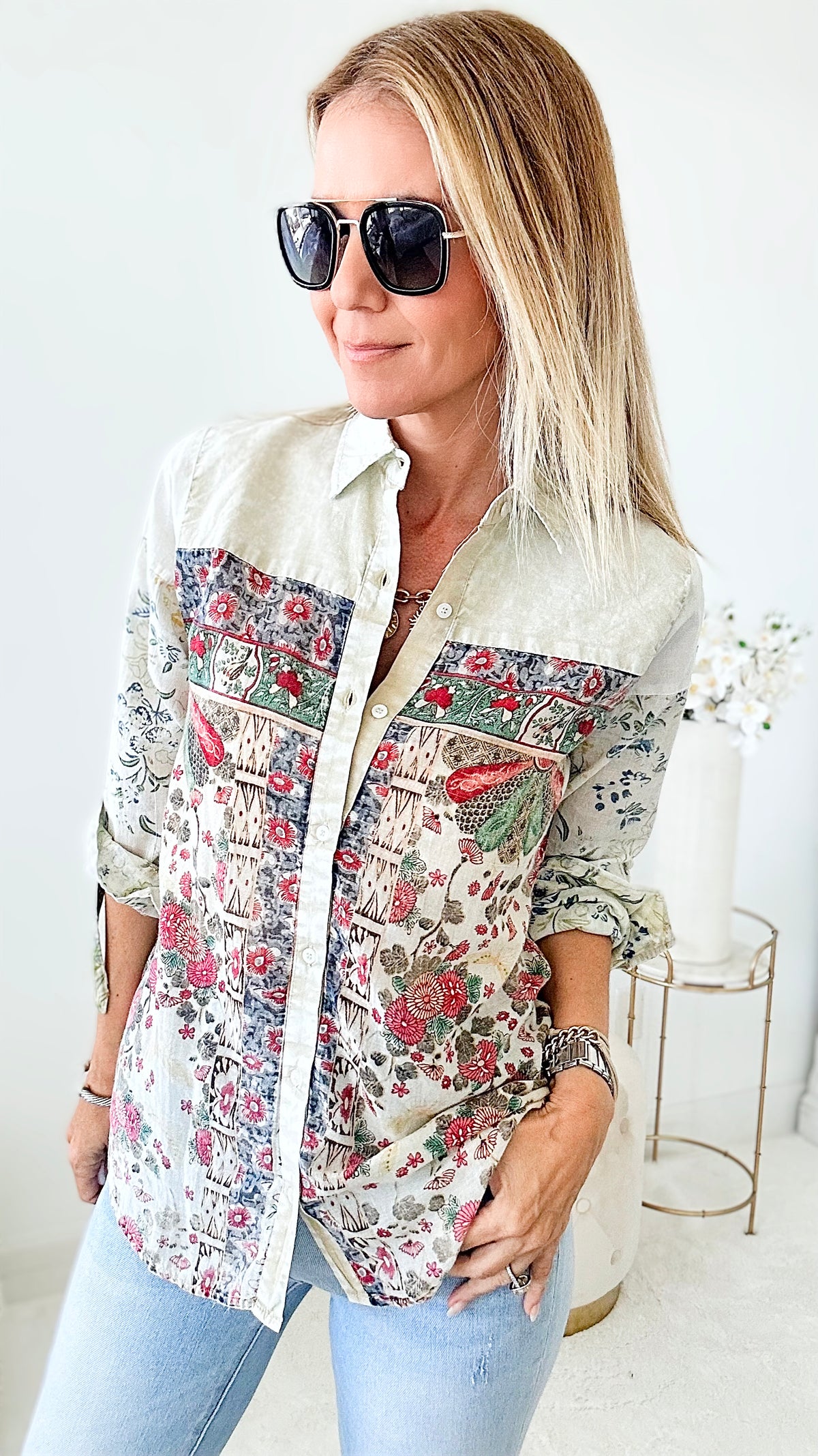 Antique Gardens Button Down Shirt-130 Long Sleeve Tops-Magazine-Coastal Bloom Boutique, find the trendiest versions of the popular styles and looks Located in Indialantic, FL