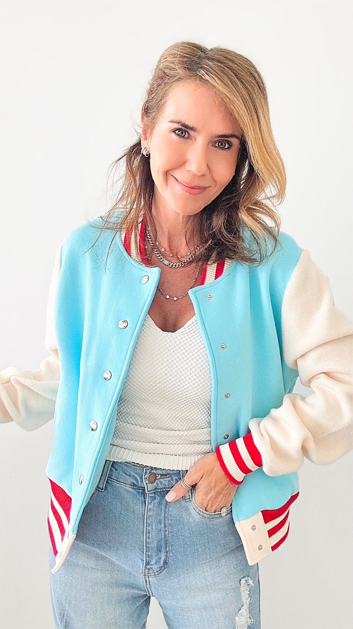 Colorblock Varsity Jacket-160 Jackets-Rousseau-Coastal Bloom Boutique, find the trendiest versions of the popular styles and looks Located in Indialantic, FL