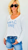 'Boat Ready' Cursive Print Sweater-140 Sweaters-Miracle-Coastal Bloom Boutique, find the trendiest versions of the popular styles and looks Located in Indialantic, FL