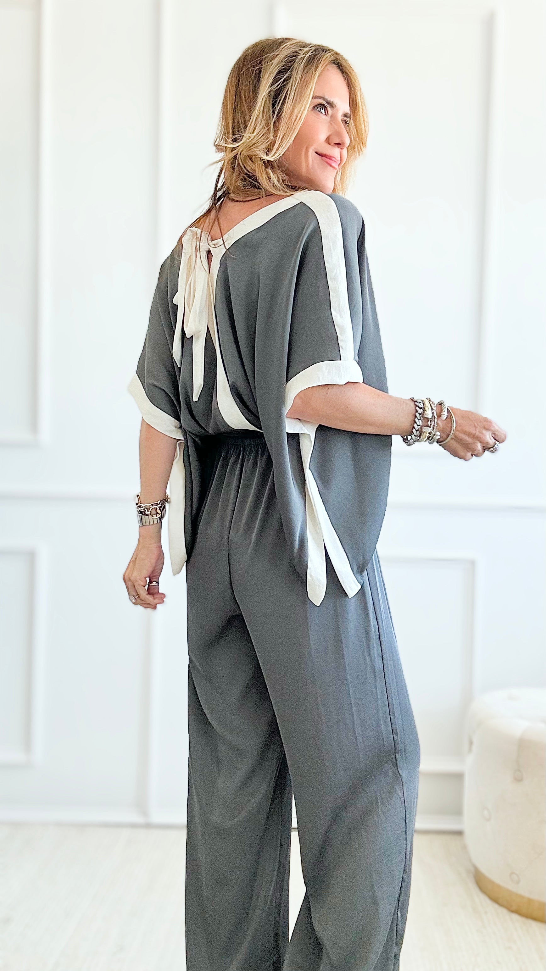 Silky Varsity Stripe Jumpsuit - Grey-200 Dresses/Jumpsuits/Rompers-TYCHE-Coastal Bloom Boutique, find the trendiest versions of the popular styles and looks Located in Indialantic, FL