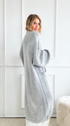 Sugar High Long Italian Cardigan - Lt Grey-150 Cardigans/Layers-Italianissimo-Coastal Bloom Boutique, find the trendiest versions of the popular styles and looks Located in Indialantic, FL