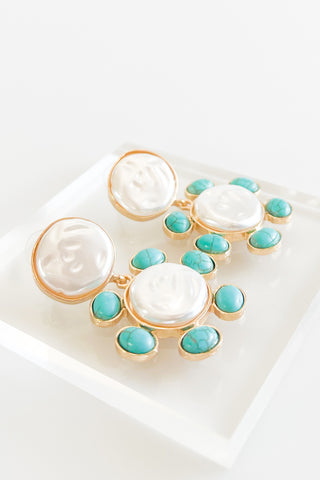 Hammered Pearl Stone Deco Earrings-230 Jewelry-GS JEWELRY-Coastal Bloom Boutique, find the trendiest versions of the popular styles and looks Located in Indialantic, FL