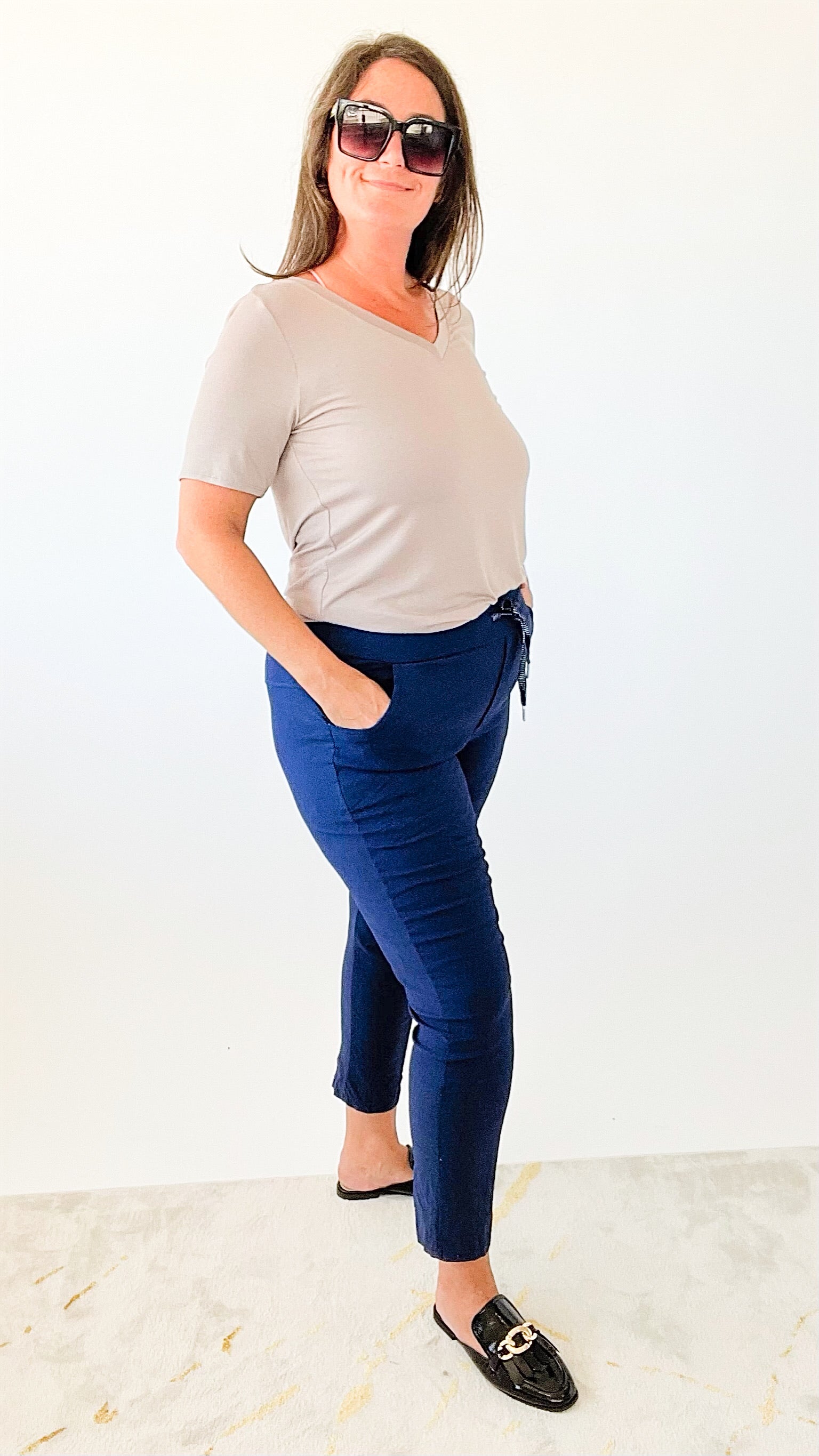 Curvy Love Endures Italian Jogger - Navy-180 Joggers-Italianissimo/ SUNNY HOLIDAYS-Coastal Bloom Boutique, find the trendiest versions of the popular styles and looks Located in Indialantic, FL