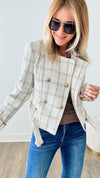 Gold Metallic Plaid Tweed Jacket-160 Jackets-BLITHE-Coastal Bloom Boutique, find the trendiest versions of the popular styles and looks Located in Indialantic, FL