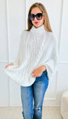 Knitted Turtle Neck Poncho-Off White-150 Cardigans/Layers-ROUSSEAU-Coastal Bloom Boutique, find the trendiest versions of the popular styles and looks Located in Indialantic, FL