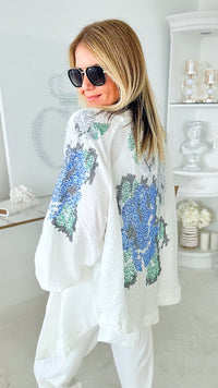 Roses are Blue Sequin Kimono-150 Cardigans/Layers-TOUCHE PRIVE-Coastal Bloom Boutique, find the trendiest versions of the popular styles and looks Located in Indialantic, FL