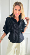 Puff Sleeves Pintuck Top - Black-210 Loungewear/Sets-rivir-Coastal Bloom Boutique, find the trendiest versions of the popular styles and looks Located in Indialantic, FL