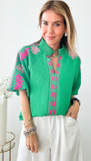 Embroidered Puff Sleeve Textured Top-110 Short Sleeve Tops-T H M L-Coastal Bloom Boutique, find the trendiest versions of the popular styles and looks Located in Indialantic, FL
