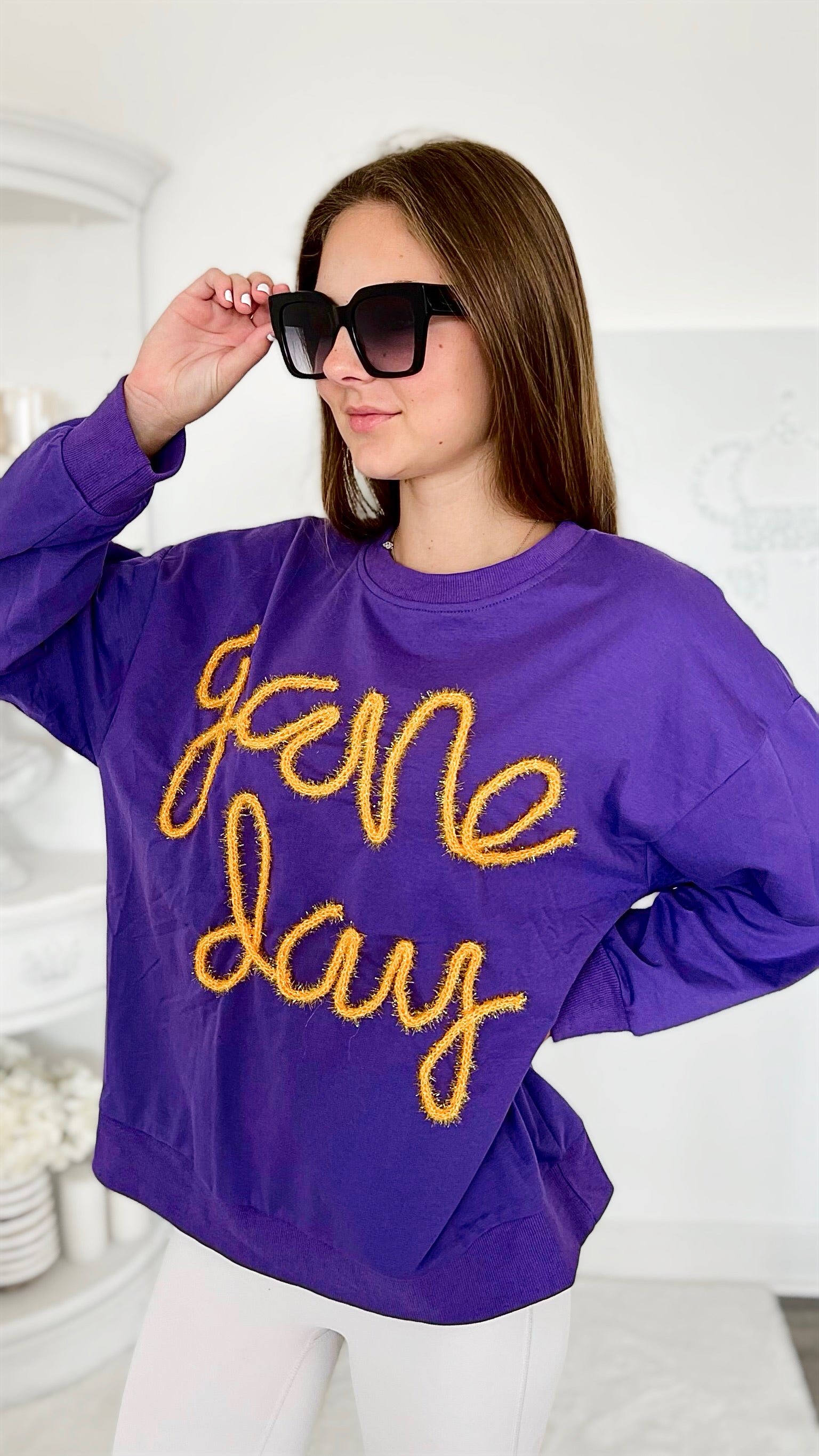 Metallic Game Day Sweatshirt - Purple/Gold – Coastal Bloom