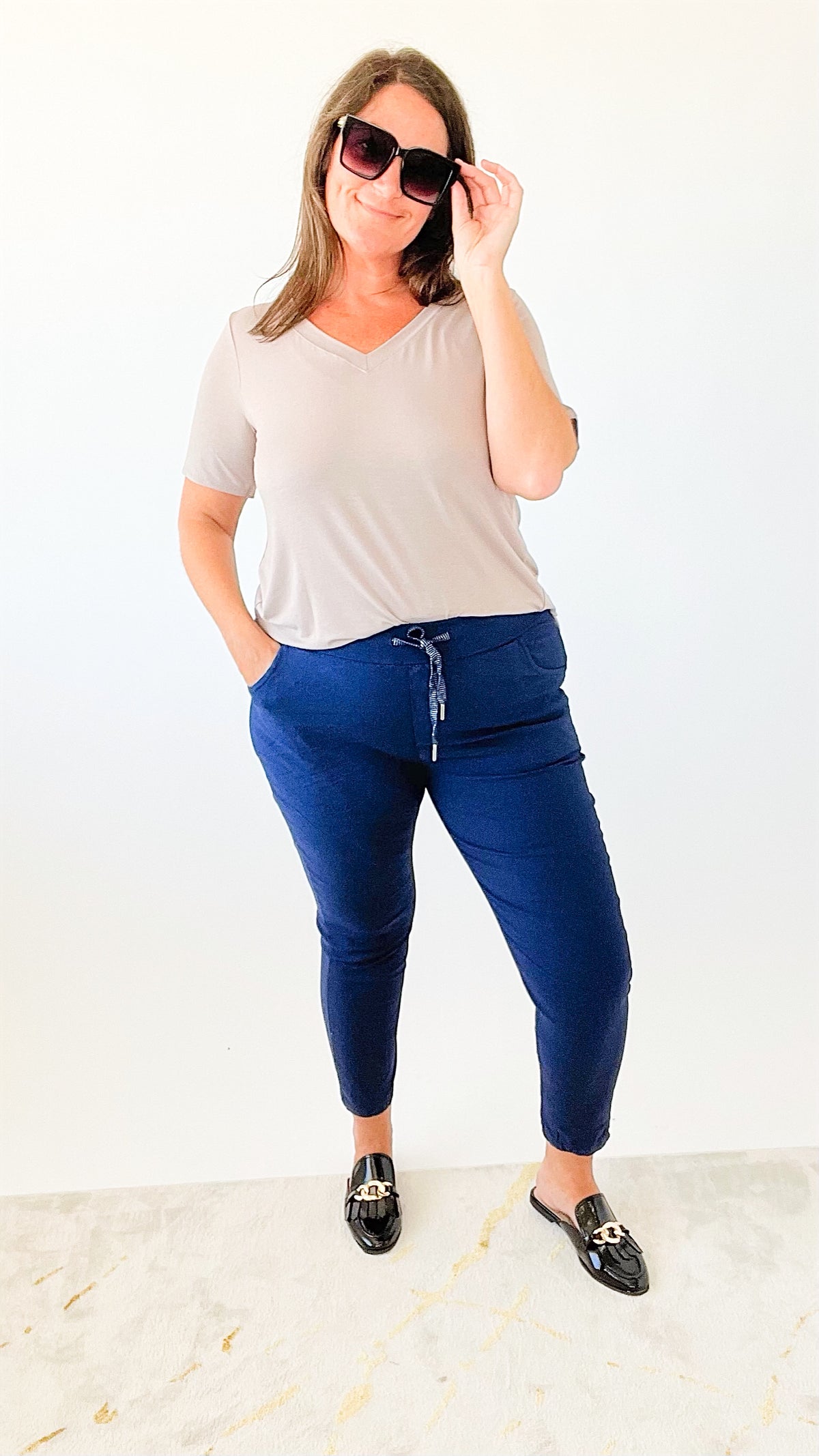 Curvy Love Endures Italian Jogger - Navy-180 Joggers-Italianissimo/ SUNNY HOLIDAYS-Coastal Bloom Boutique, find the trendiest versions of the popular styles and looks Located in Indialantic, FL