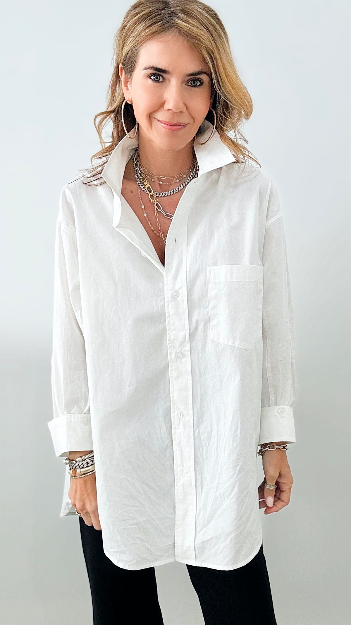Relaxed Fit Button Down Top-Color: Off White-130 Long Sleeve Tops-EESOME-Coastal Bloom Boutique, find the trendiest versions of the popular styles and looks Located in Indialantic, FL