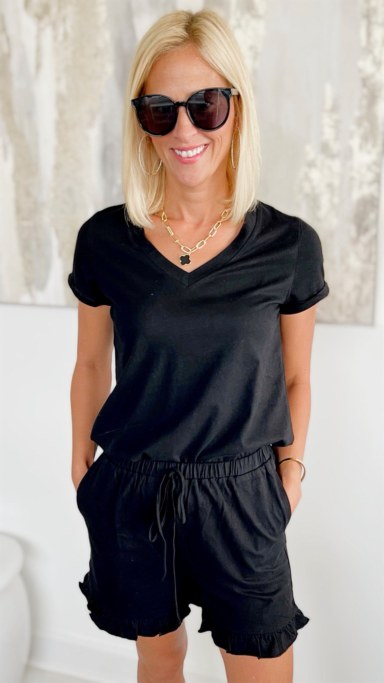 Ruffled Detail Solid Top Bottom Set-210 Loungewear/Sets-MAZIK-Coastal Bloom Boutique, find the trendiest versions of the popular styles and looks Located in Indialantic, FL