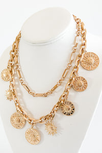 Sun Coin Charm Double Necklace-230 Jewelry-FAME ACCESSORIES-Coastal Bloom Boutique, find the trendiest versions of the popular styles and looks Located in Indialantic, FL