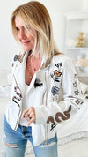 A Work of Art Zip Jacket - White-160 Jackets-Aratta-Coastal Bloom Boutique, find the trendiest versions of the popular styles and looks Located in Indialantic, FL