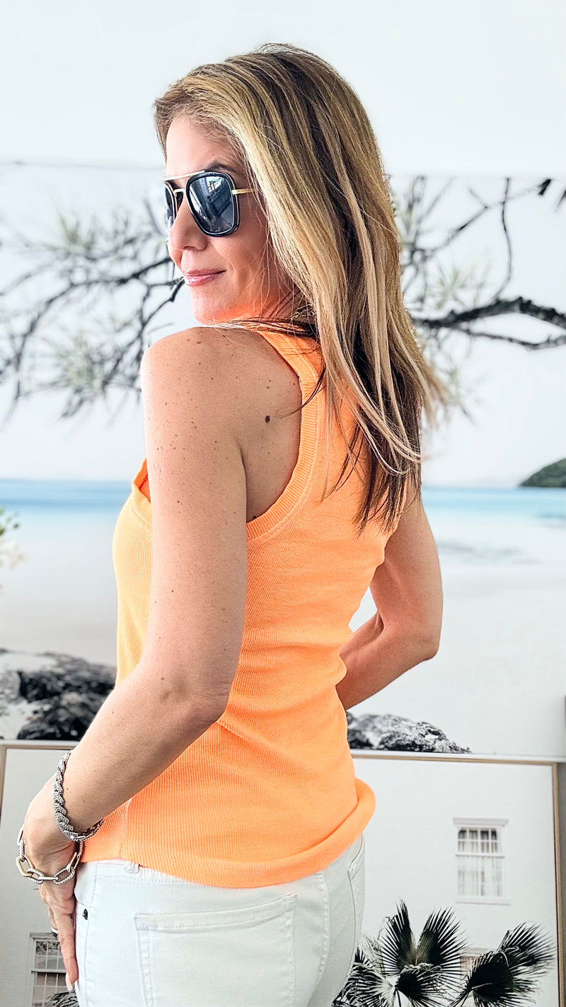 Sunburst Glow Italian Tank - Neon Orange-100 Sleeveless Tops-Germany-Coastal Bloom Boutique, find the trendiest versions of the popular styles and looks Located in Indialantic, FL