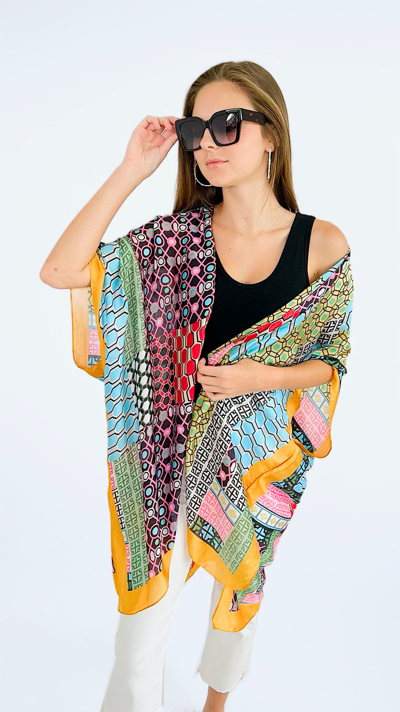 Perfect Geometric Kimono - Mustard/Black-150 Cardigans/Layers-Designer House-Coastal Bloom Boutique, find the trendiest versions of the popular styles and looks Located in Indialantic, FL