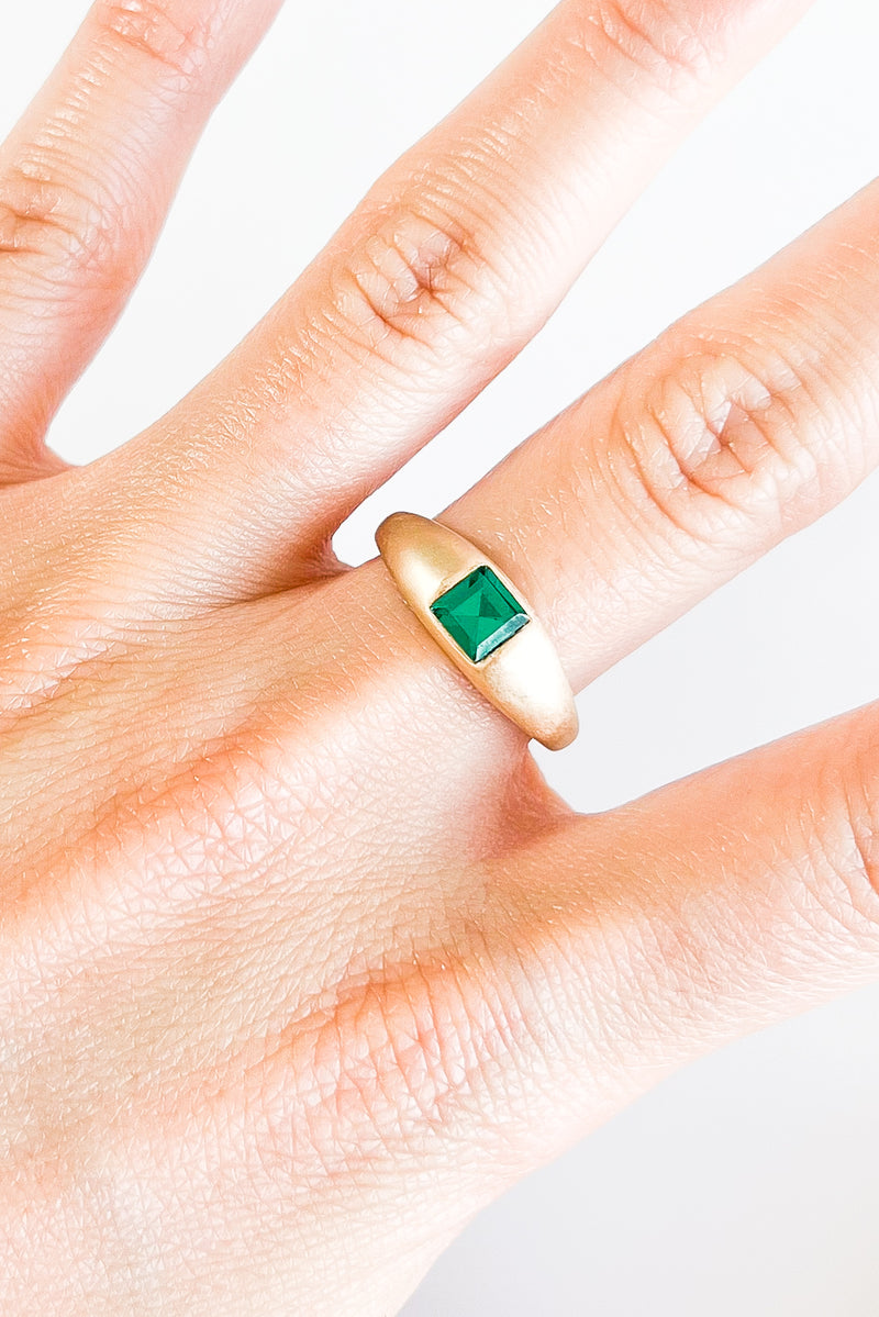 Square Stone Ring - Emerald-230 Jewelry-Golden Stella-Coastal Bloom Boutique, find the trendiest versions of the popular styles and looks Located in Indialantic, FL