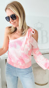 Bishop Asymmetrical Top - Pink-110 Short Sleeve Tops-ROUSSEAU-Coastal Bloom Boutique, find the trendiest versions of the popular styles and looks Located in Indialantic, FL