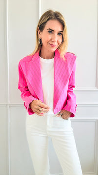 Sequins Striped Cropped Plunged Blazer-150 Cardigans/Layers-LA ROS-Coastal Bloom Boutique, find the trendiest versions of the popular styles and looks Located in Indialantic, FL