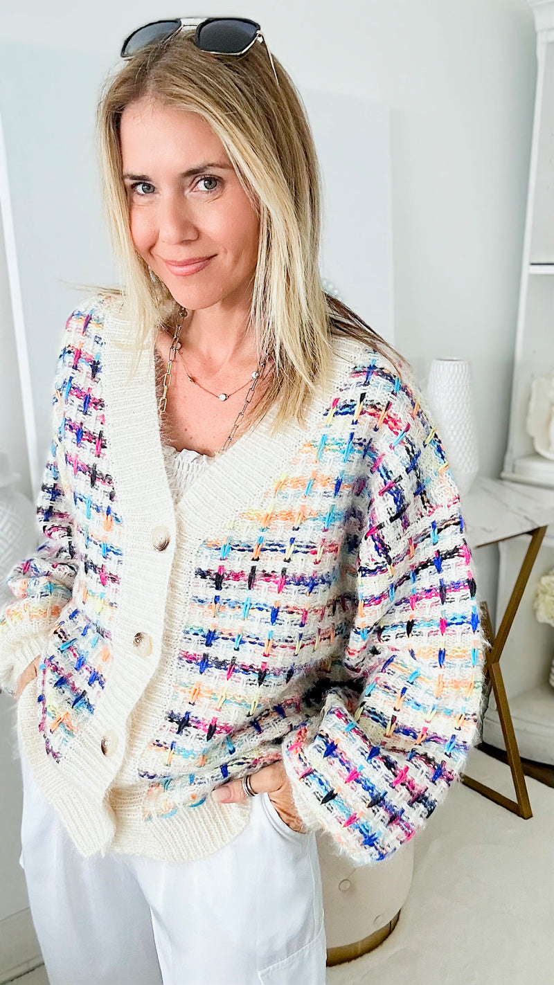 Taste the Rainbow Button Up Cardigan-140 Sweaters-Rousseau-Coastal Bloom Boutique, find the trendiest versions of the popular styles and looks Located in Indialantic, FL