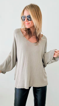 Sundays Ribbed Italian Top - Taupe-130 Long Sleeve Tops-Italianissimo-Coastal Bloom Boutique, find the trendiest versions of the popular styles and looks Located in Indialantic, FL