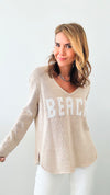 Beach Lightweight Knit V Neck - Khaki-140 Sweaters-Miracle-Coastal Bloom Boutique, find the trendiest versions of the popular styles and looks Located in Indialantic, FL