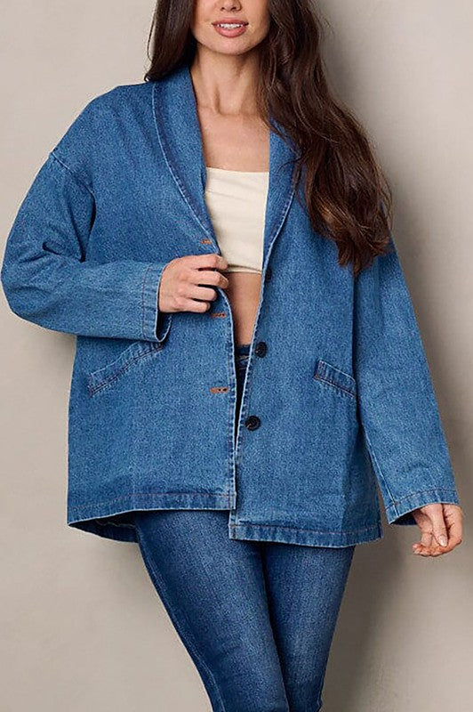 CB Custom Madonna Denim Blazer-160 Jackets-Holly/Rousseau-Coastal Bloom Boutique, find the trendiest versions of the popular styles and looks Located in Indialantic, FL