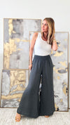 Born Free Linen Italian Palazzo - Charcoal-170 Bottoms-Germany-Coastal Bloom Boutique, find the trendiest versions of the popular styles and looks Located in Indialantic, FL