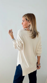 Boyfriend V-Neck Italian Sweater - Ivory-140 Sweaters-Germany-Coastal Bloom Boutique, find the trendiest versions of the popular styles and looks Located in Indialantic, FL