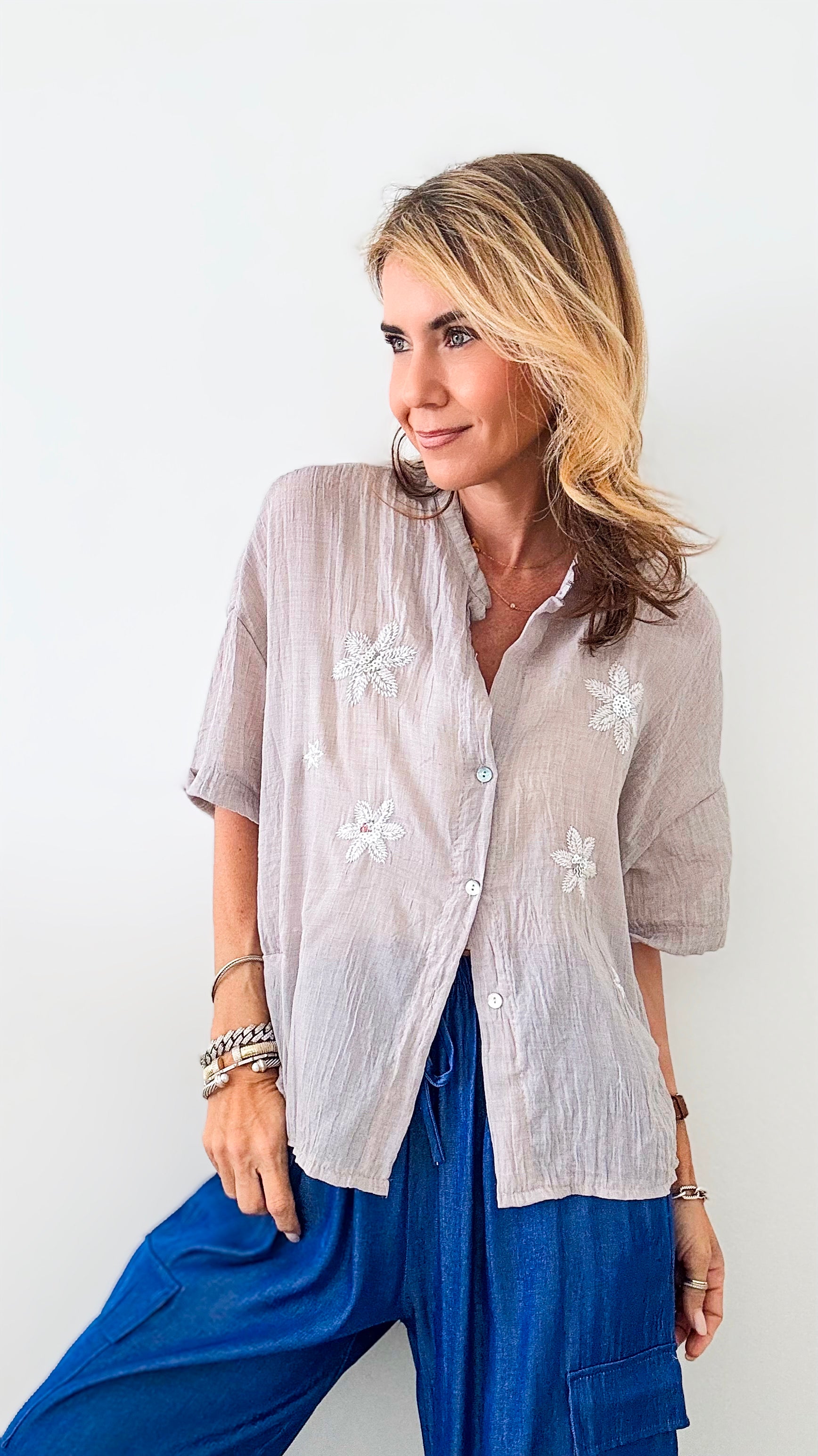 Sequin Petal Italian Top - Oatmel-100 Sleeveless Tops-Italianissimo-Coastal Bloom Boutique, find the trendiest versions of the popular styles and looks Located in Indialantic, FL