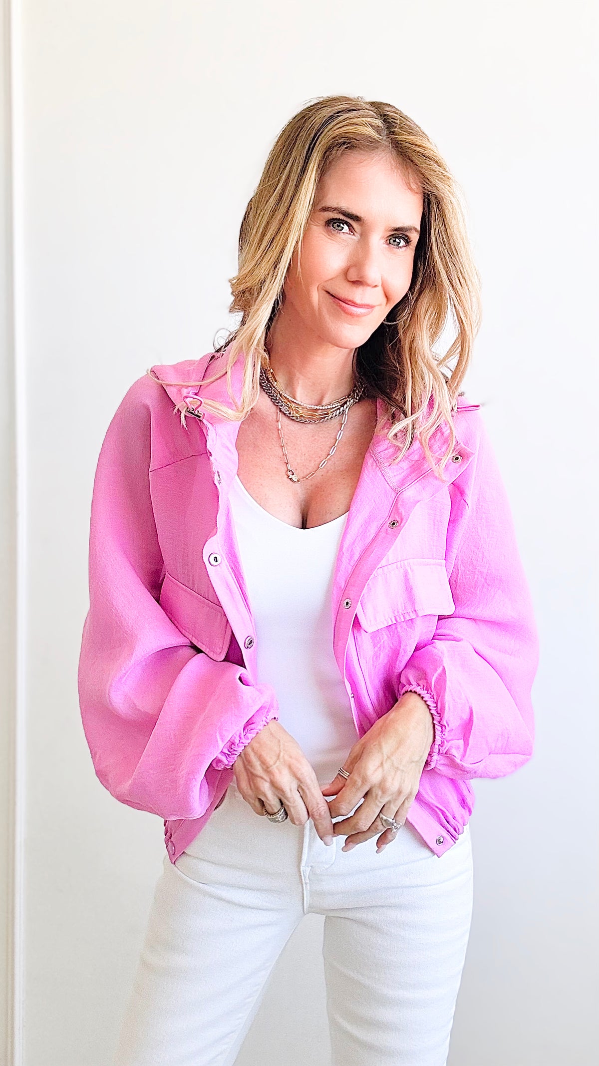 Hooded Button Jacket-Pink-160 Jackets-Taelynn-Coastal Bloom Boutique, find the trendiest versions of the popular styles and looks Located in Indialantic, FL
