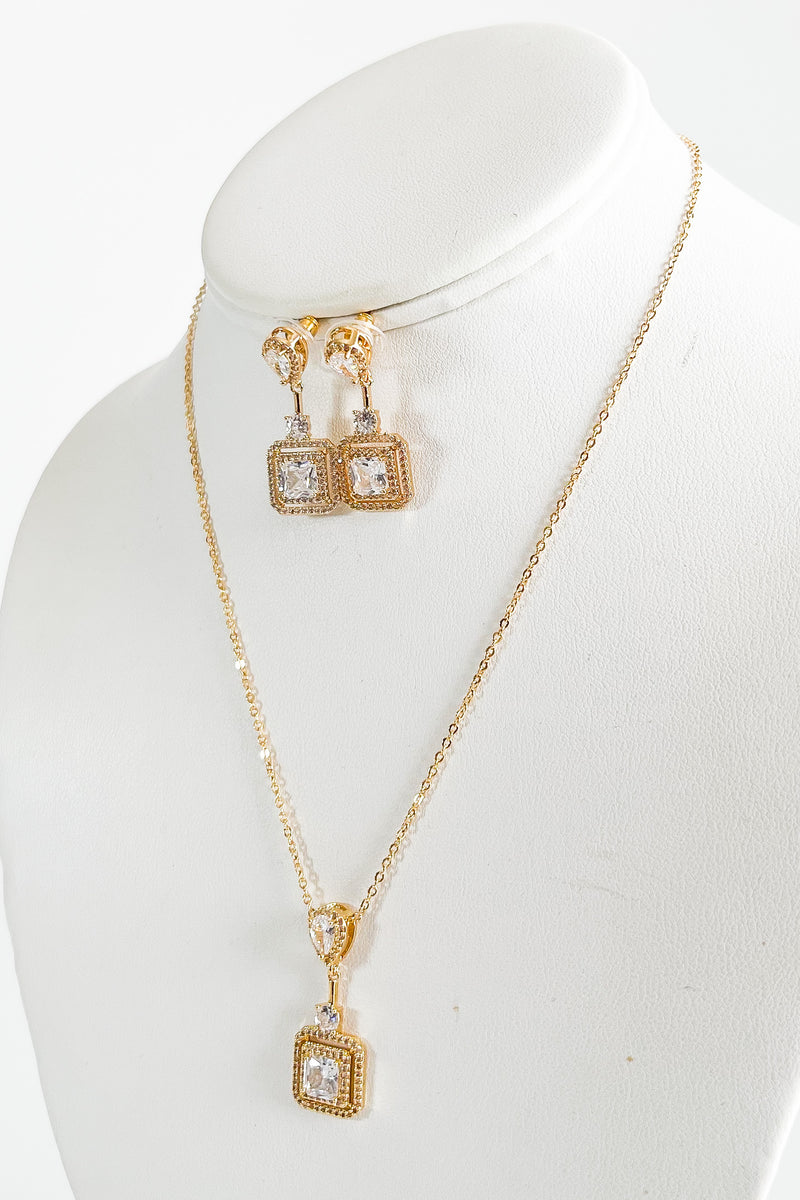 CZ Teardrop Square Link Pendant Necklace-230 Jewelry-NYW-Coastal Bloom Boutique, find the trendiest versions of the popular styles and looks Located in Indialantic, FL