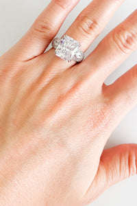 PRE ORDER-Sterling Silver Emerald Cut CZ Pearl Ring-230 Jewelry-NYC-Coastal Bloom Boutique, find the trendiest versions of the popular styles and looks Located in Indialantic, FL
