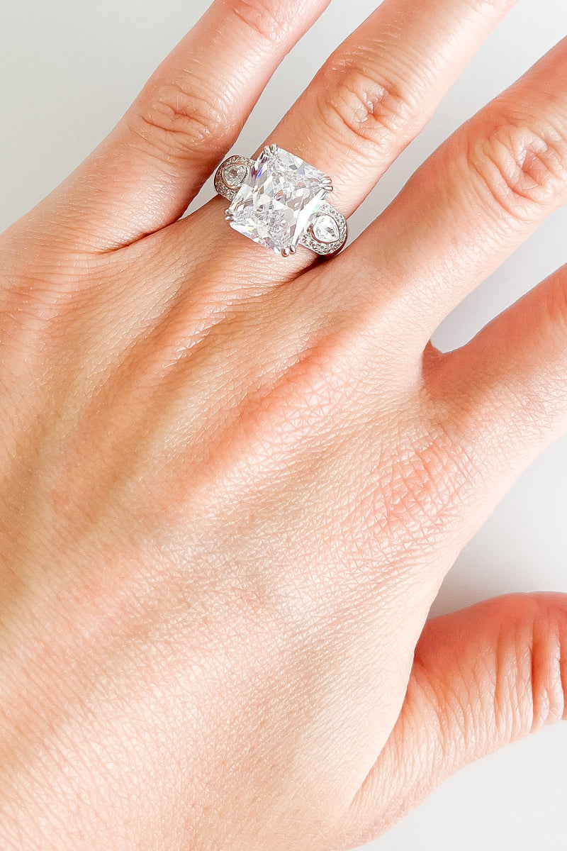 PRE ORDER-Sterling Silver Emerald Cut CZ Pearl Ring-230 Jewelry-NYC-Coastal Bloom Boutique, find the trendiest versions of the popular styles and looks Located in Indialantic, FL