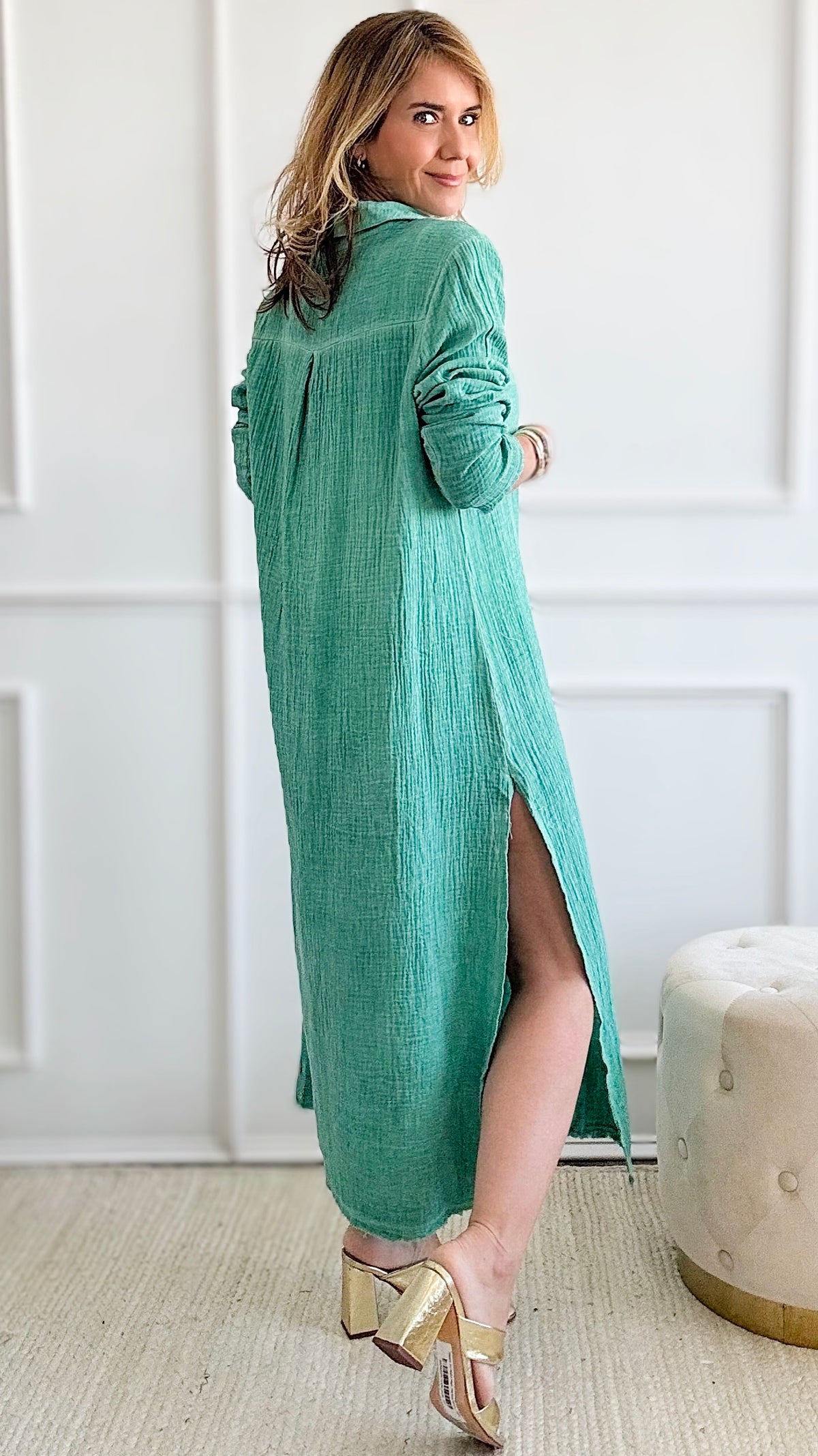 Italian Lightweight Vintage Tunic - Kelly Green-200 dresses/jumpsuits/rompers-Venti6-Coastal Bloom Boutique, find the trendiest versions of the popular styles and looks Located in Indialantic, FL