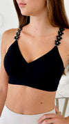One Size Plunge Black - Vegan Black Flowers Bra-220 Intimates-Strap-its-Coastal Bloom Boutique, find the trendiest versions of the popular styles and looks Located in Indialantic, FL