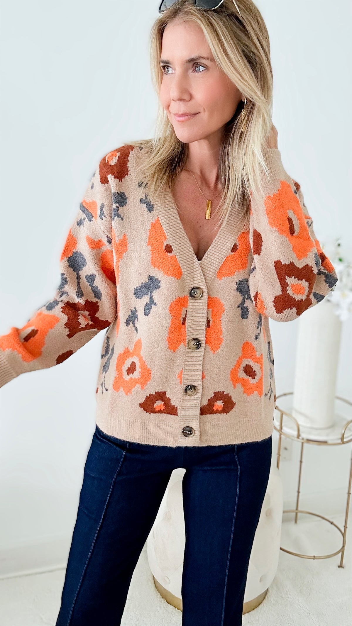 Autumn Blossom Cardigan - Taupe-130 Long Sleeve Tops-JODIFL-Coastal Bloom Boutique, find the trendiest versions of the popular styles and looks Located in Indialantic, FL